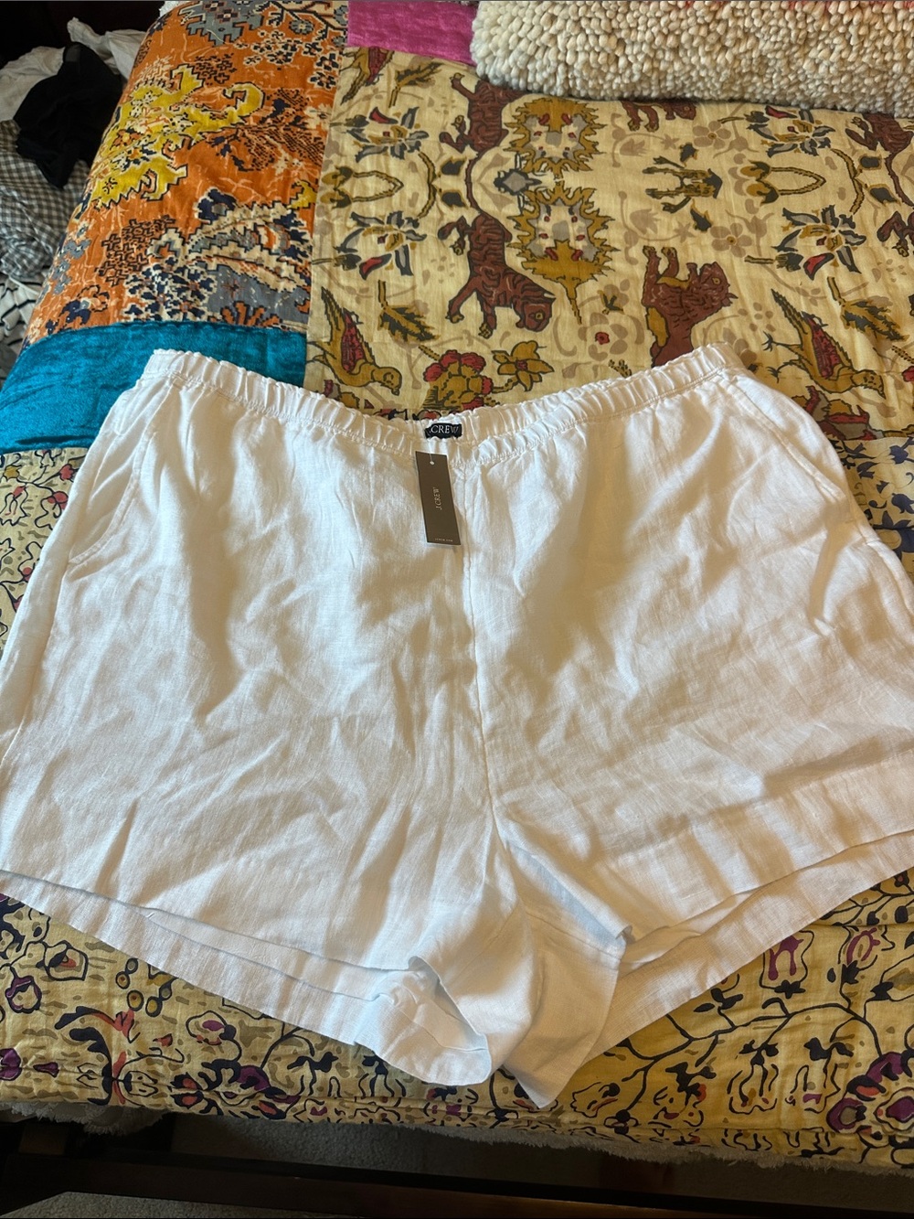J. Crew Lined White Linen-Blend Elastic-Waist Shorts